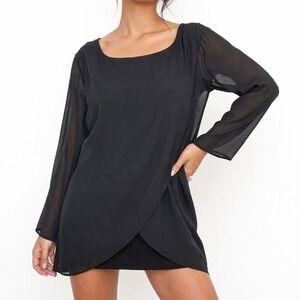 Soft Surroundings Tunic Womens Large Black Tulip Front Sheer Sleeve Draped Back